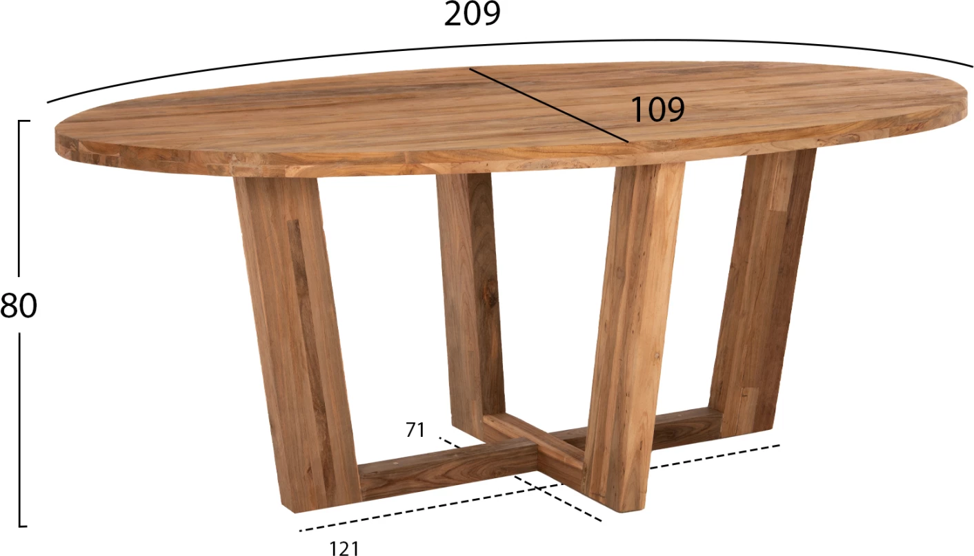 Tavolinë ngrënieje ovale, dru TEAK i ricikluar, FH9558, 209x109x80 cm
