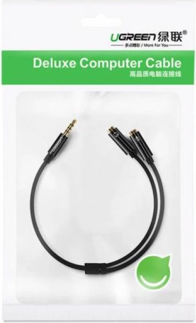 Adapter audio UGREEN 30620 3.5mm (M) në 2x 3.5mm (F) kufje + mikrofon 15cm, i zi, polybag