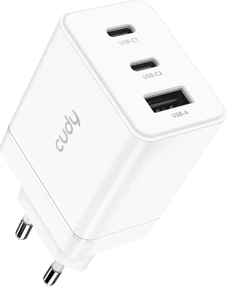 Karikues 67W GaN me 3 porta (2x USB-C, 1x USB-A), i bardhë
