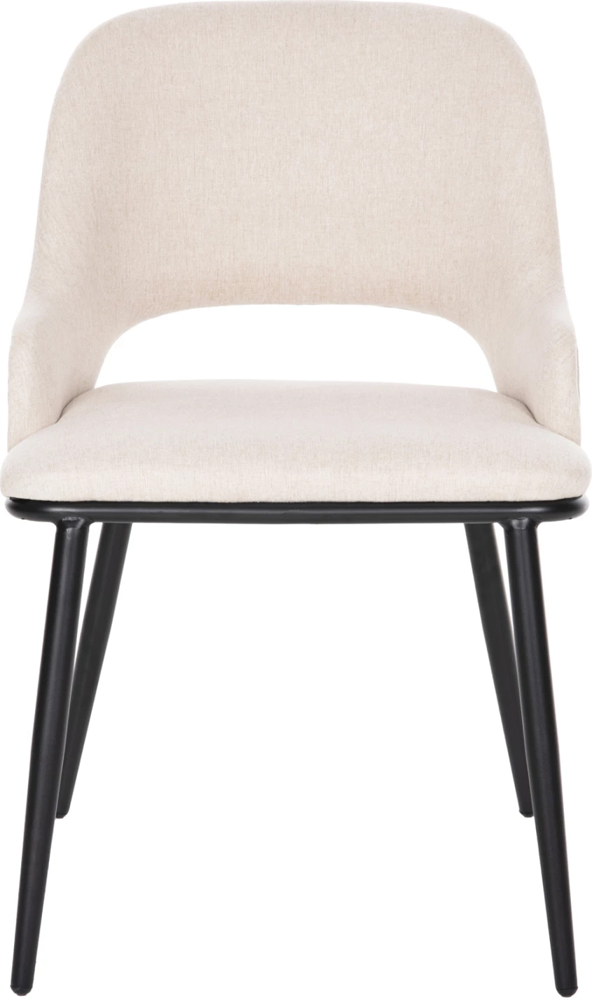 Karrige ngrënieje DELF FH9617.02, pëlhurë bezhë, këmbë metali të zeza, shpinë druri ngjyrë lisi, 48x55x76 cm, set prej 2 copë