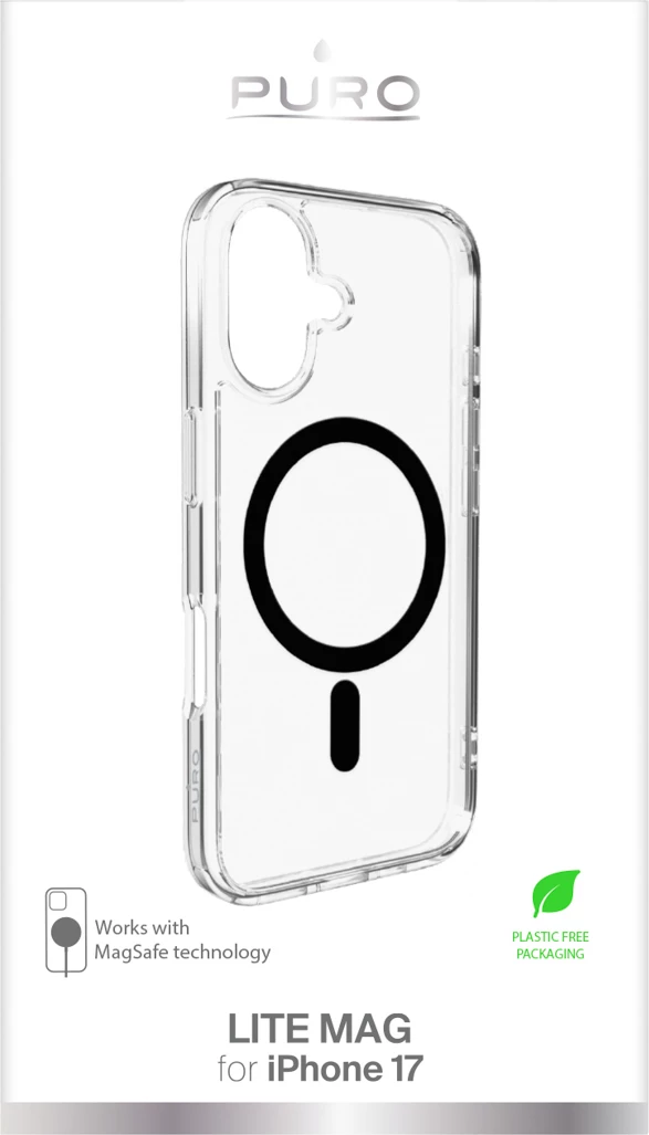 Mbështjellës Puro Lite Mag për iPhone 17, MagSafe, Transparent me unazë të zezë