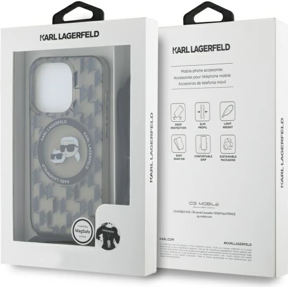 Mbështjellës Karl Lagerfeld IML Crossbody Monogram Karl & Choupette Head MagSafe për iPhone 16 Pro, Zi