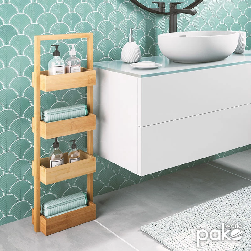 Raft dyshemeje Ollie, dru bambu, ngjyrë natyrale, 28x16x88cm