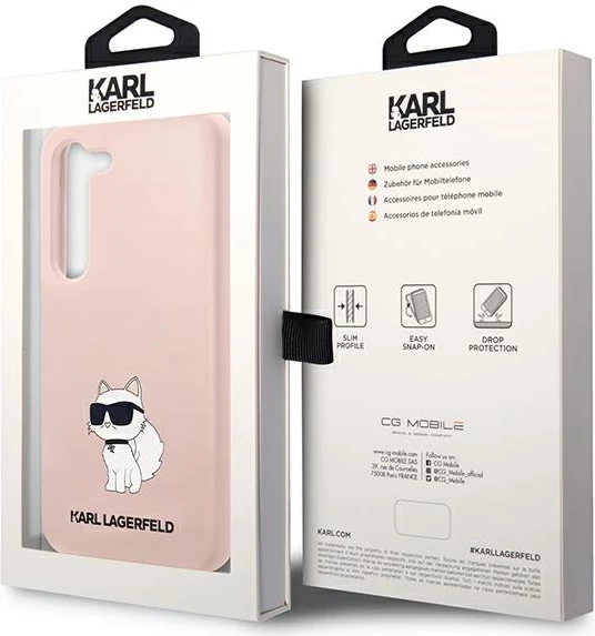 Mbështjellës Karl Lagerfeld Liquid Silicone Ikonik Choupette për Samsung Galaxy S23+, Rozë