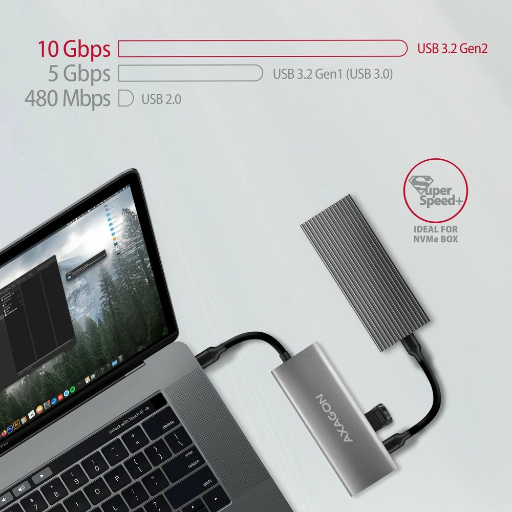 Kasë AXAGON HMC-5G21, Multiport USB Hub 5in1, 10Gbps, 2x USB-A + 2x USB-C + HDMI 4K/30Hz, PD 60W, Gri