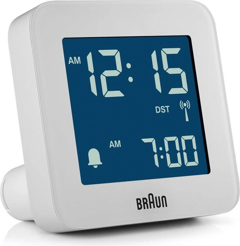 Orë alarmi digjitale Braun BC09-DCF, LCD, 12/24h, e bardhë