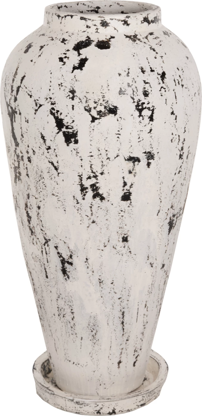 Vazo dekorative për dysheme me bazë pjate LAUREL FH7937 terrakota në patinë të bardhë Φ45x100Hcm