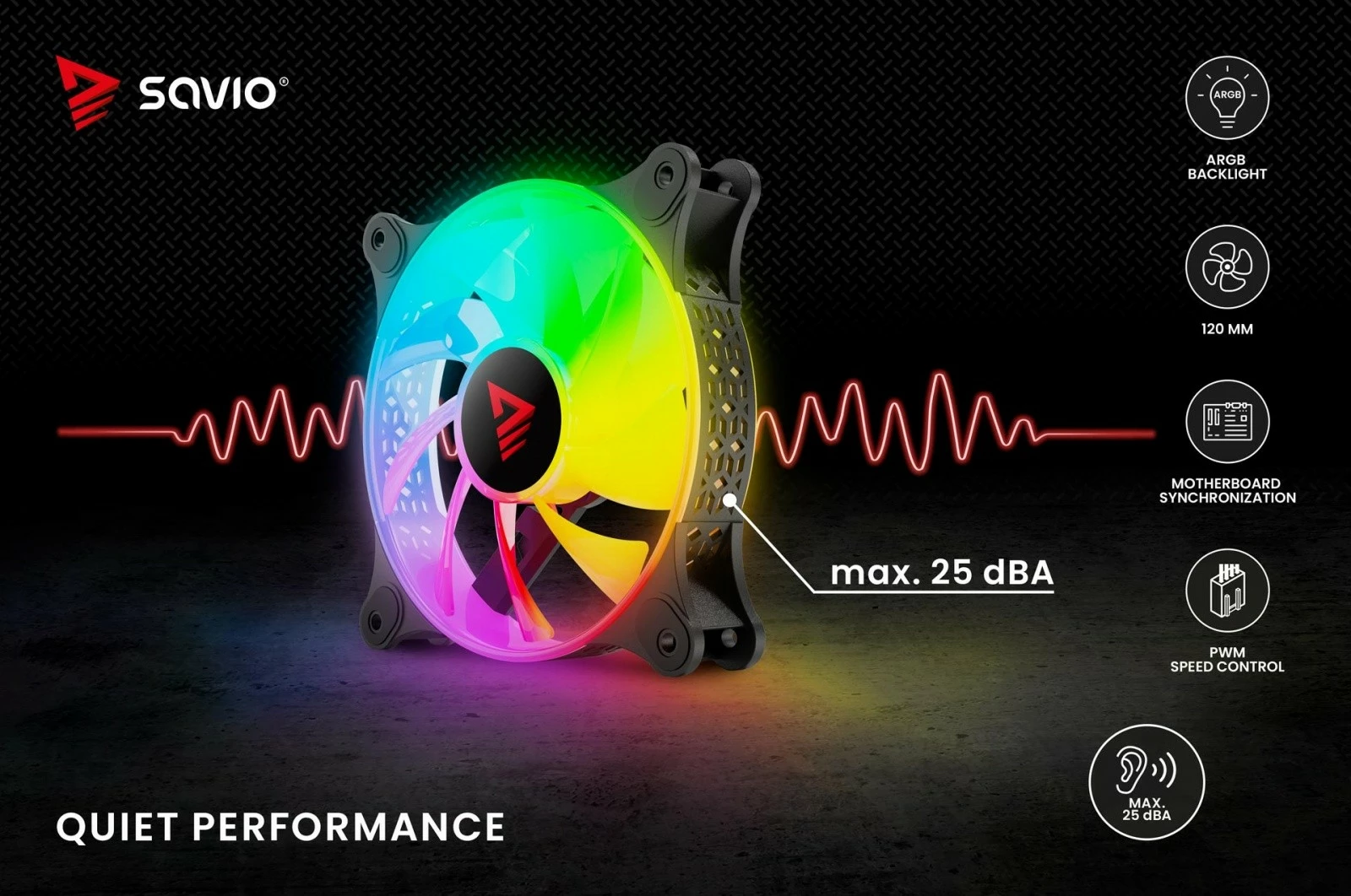 Ventilator kompjuteri Savio BLAST 120mm ARGB, 3-pin 5V, 4-pin 12V, i zi