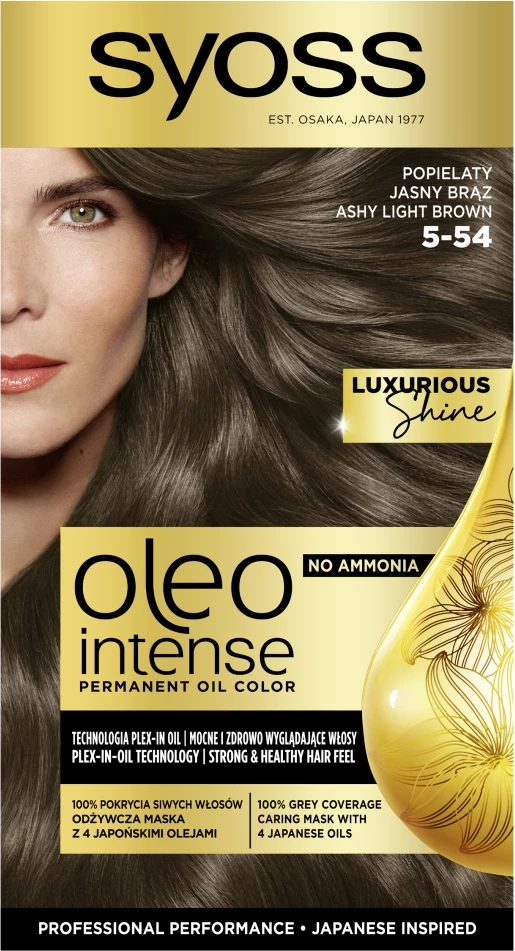 Ngjyrë për flokë Syoss Oleo Intense 5-54 Light Ash Brown për femra, 1 copë