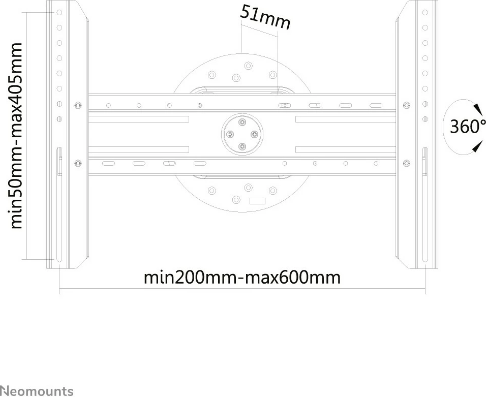 Mbajtës muri për TV Newstar Neomounts LED-WR100BLACK, 37-75 inç, rrotullues 360°, çelik, i zi