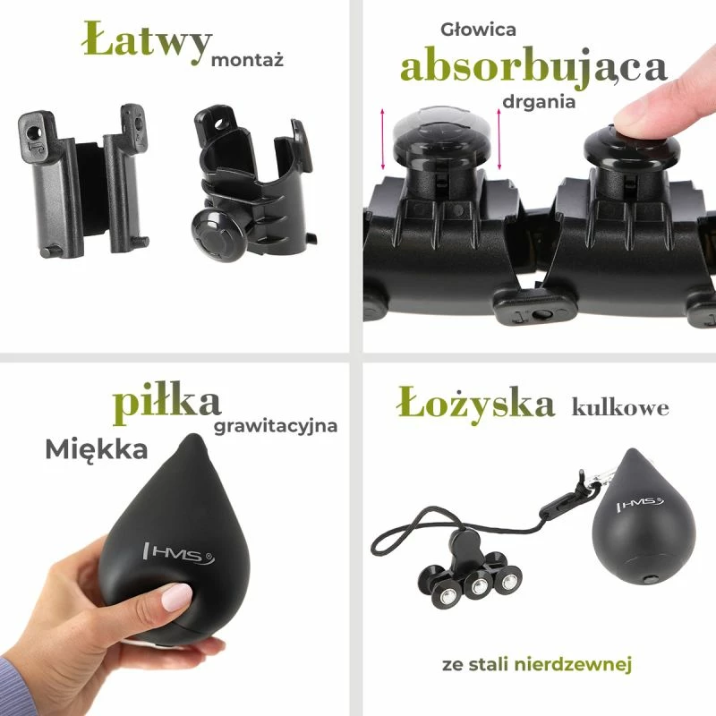 Set hula hop HMS HHW12 me peshë dhe rrip BR163, të zi, plus size