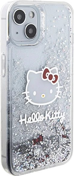 Mbështjellës Hello Kitty Liquid Glitter Charms Kitty Head për iPhone 15, argjend