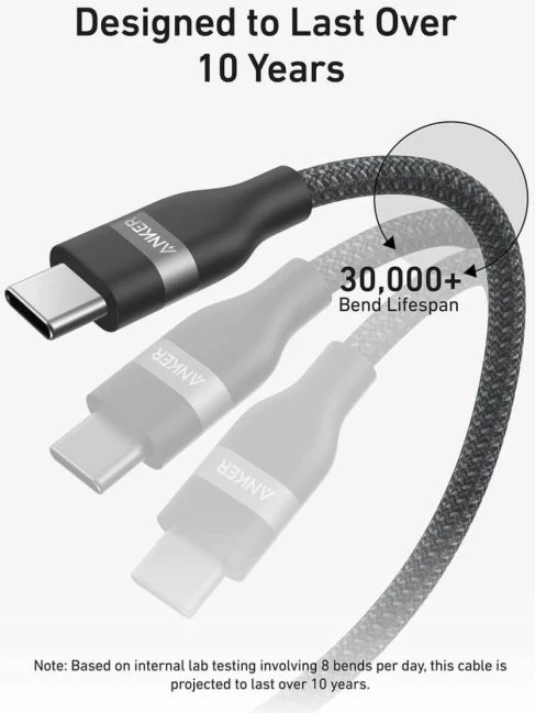 kabllo USB-C në USB-C ANKER A82E2H11 240W 0.9m e gërshetume, e zezë, me organizer silikoni