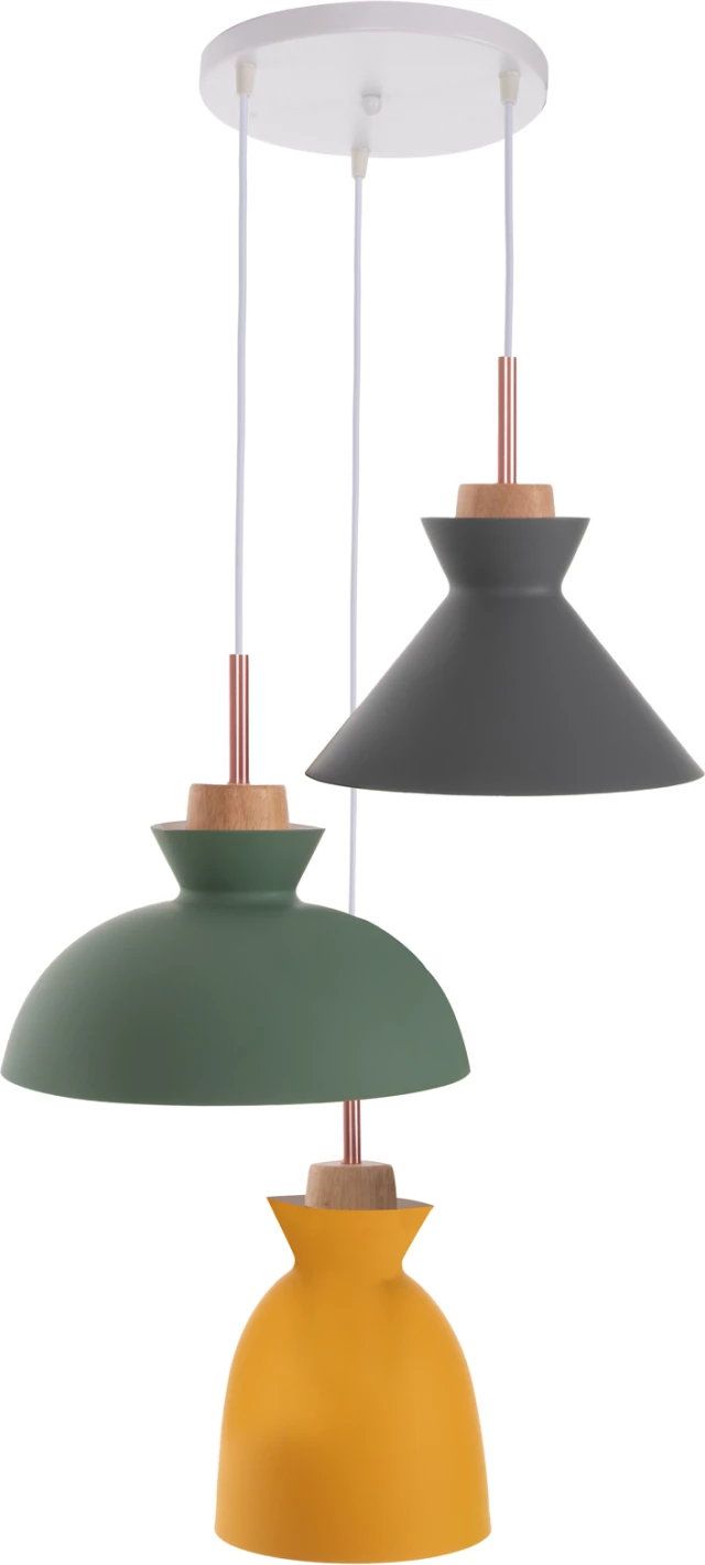 Llambë tavanore varëse FH4141, 3 drita, metal-dru, 3 ngjyra, 105H cm