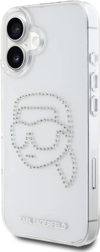 Mbështjellës Karl Lagerfeld IML Rhinestones Karl Head për iPhone 16, Transparent