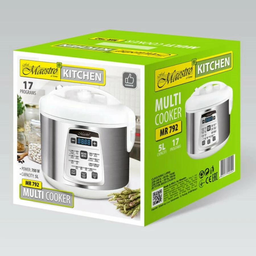 Multicooker Feel-Maestro MR-792, 5L, 17 programe, 700W, argjendtë/bardhë