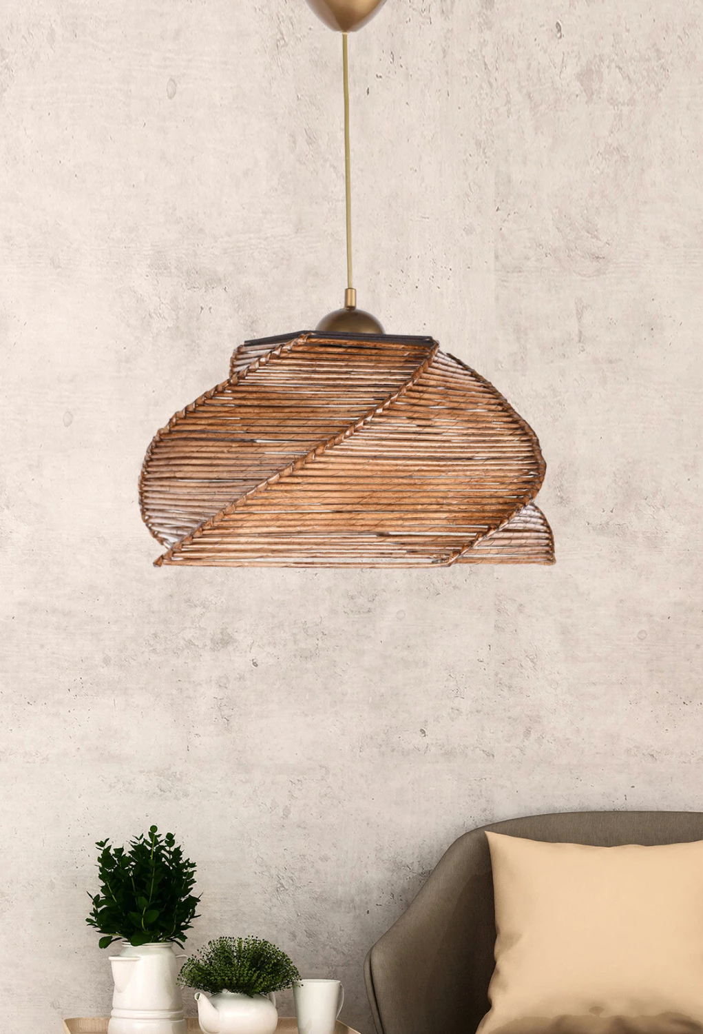 Llambë varëse për brendësi, dru dhe bambu, ngjyrë arre, FH7367.02, 36x36x65 cm