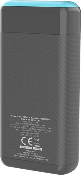 Powerbank Tracer EnerGen TRABAT47517 20000mAh PD 20W/QC 3.0, blu/gri, me kabllo USB‑C në USB‑C