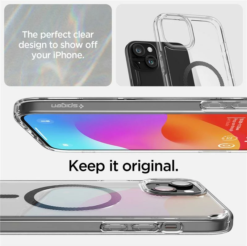 Mbështjellës Spigen Ultra Hybrid MagSafe për iPhone 15 Plus, Transparent/Gri (carbon)